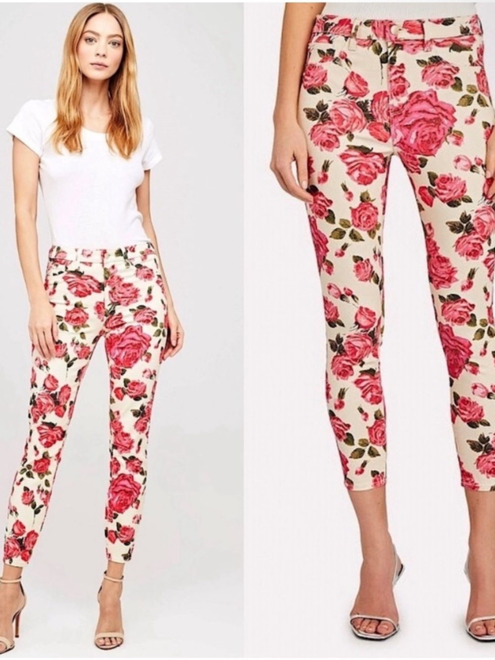 L'AGENCE Floral Crop Pants in Pink and Cream